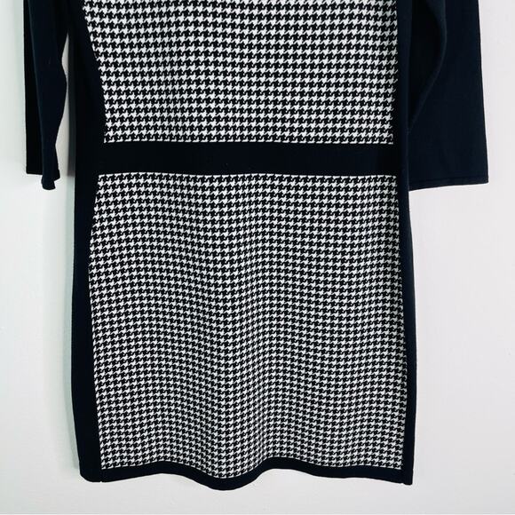 Chaps black white houndstooth check knit preppy academia sweater dress large - Picture 3 of 6